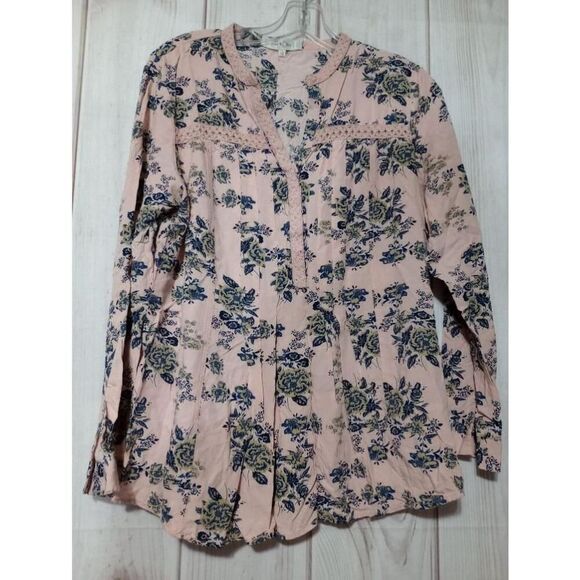Eden & Olivia Tops - Eden & Olivia Shirt Ladies Large Pink Navy Floral Lightweight‎ Long sleeve